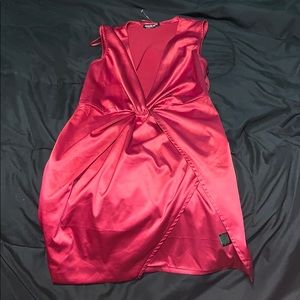 Dark red low cut sexy slit cocktail dress